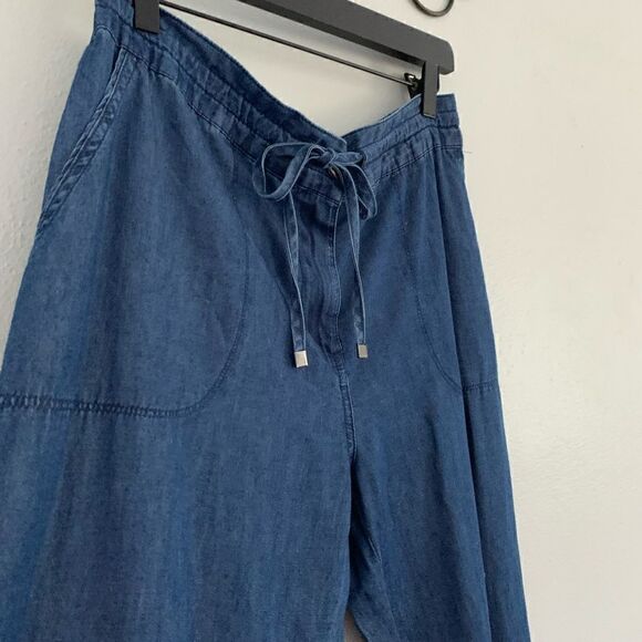 Tahari dark blue Wash chambray drawstring jogger style pants size large - Picture 3 of 7